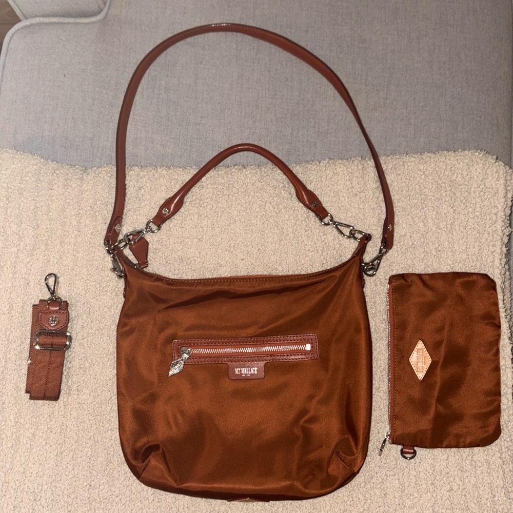 MZ Wallace Copper Brown Nylon Crossbody with Matching Pouch